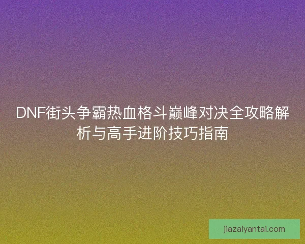 DNF街头争霸热血格斗巅峰对决全攻略解析与高手进阶技巧指南